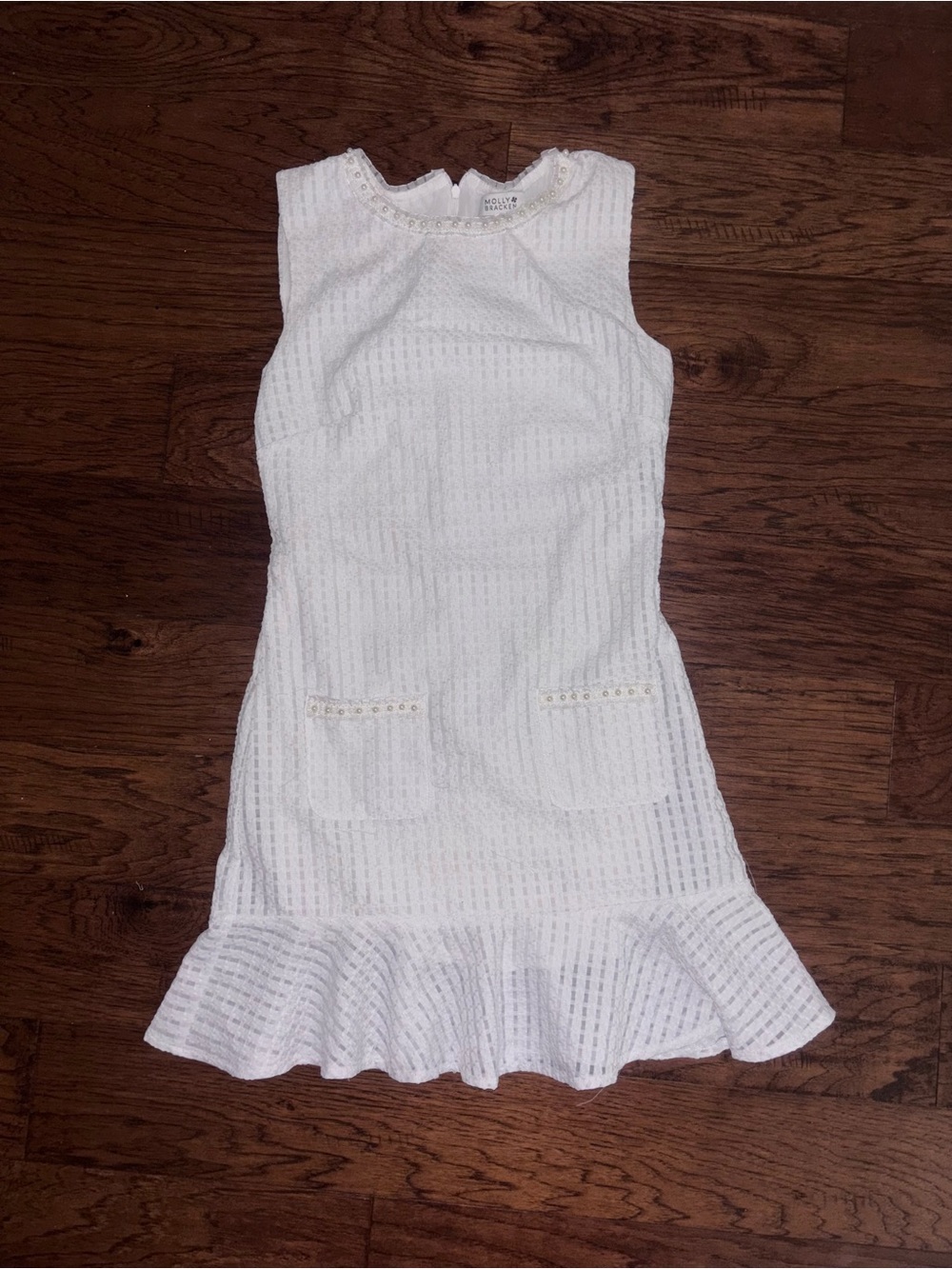 Molly Bracken White Sleeveless Ruffle-Hem Dress
